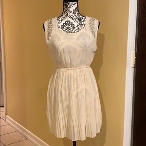 Chiffon beige dress with pearls and beads